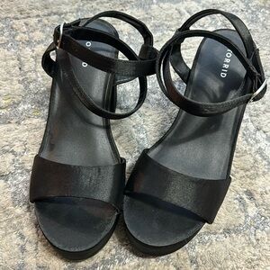 Black satin platform heels